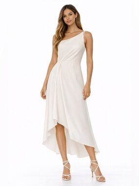 Ever New Ivory Asymmetrical Midi Dress One Shoulder Flowy Occasion Dress Size 6
